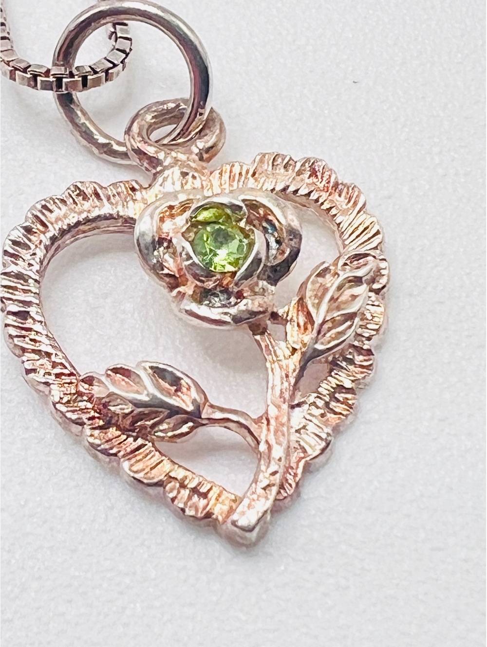 925 Sterling Silver Green Stone Flower Heart Pendant AGI Italy 18” Necklace